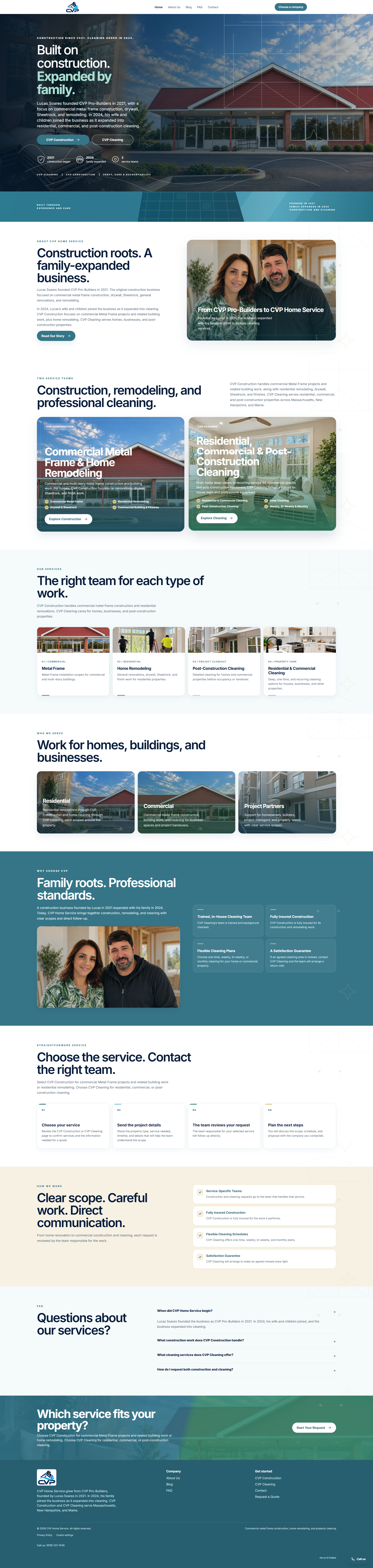 Página completa de CVP Home Service. Amplie a imagem e role para explorar todo o layout.
