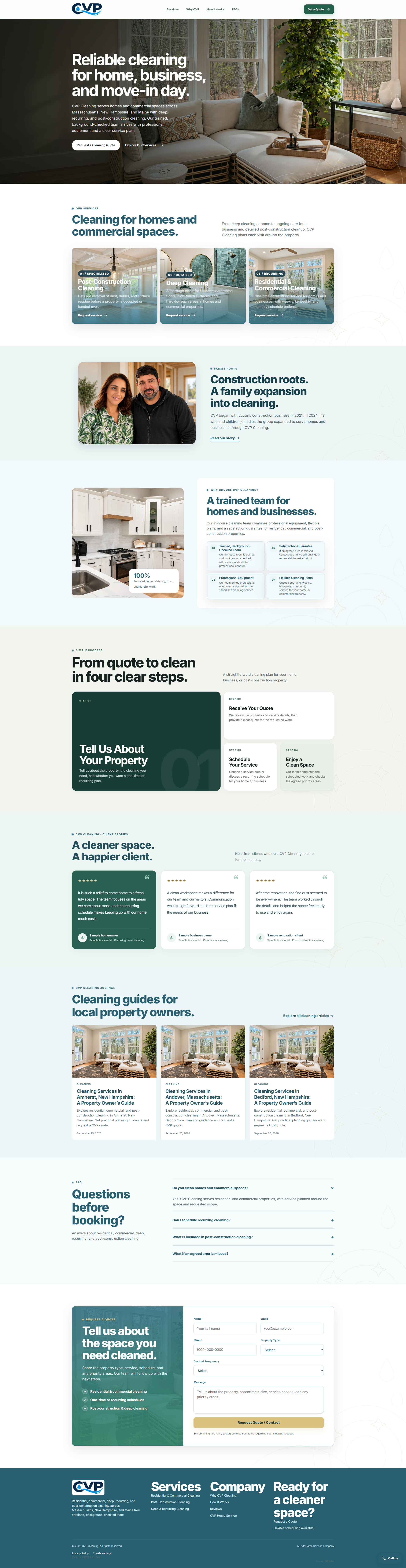 Página completa de CVP Cleaning. Amplie a imagem e role para explorar todo o layout.